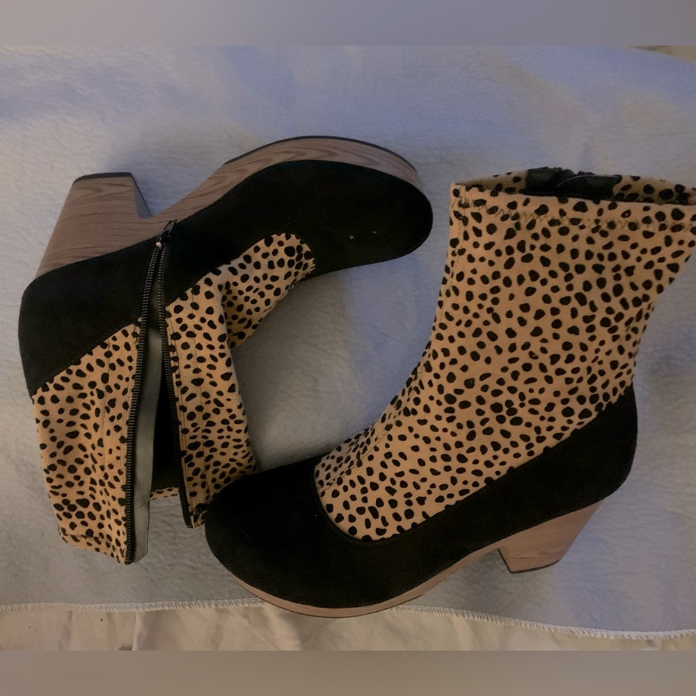 Leopard Print Ankle Boots with Black Accents